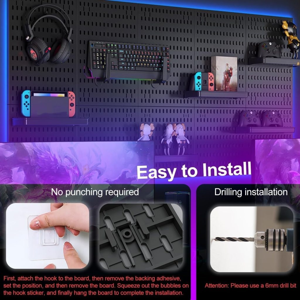 Versatile Pegboard Kit, Wall Organizer with 4 Plastic Panels (29 * 41CM) and 19 Accessories, Effortlessly Organize Home, Office, And Gaming