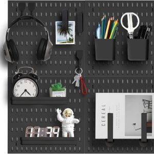 4Pcs Pegboard Wall Organizer (11"*16") for Wall, Garage Utility Tools Pegboard Storage System for Workbench, Shop, Shed Modular Peg Board Organizer Board Kit for Pegboard Hooks (Black)