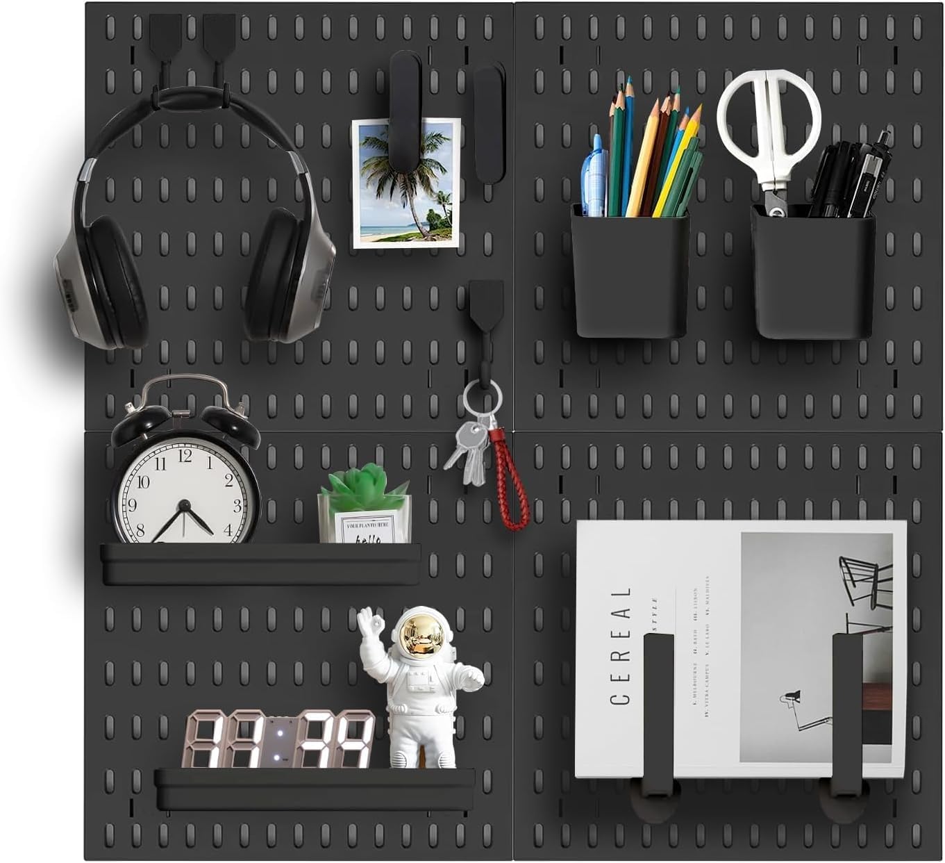 4Pcs Pegboard Wall Organizer (11"*16") for Wall, Garage Utility Tools Pegboard Storage System for Workbench, Shop, Shed Modular Peg Board Organizer Board Kit for Pegboard Hooks (Black) - Image 1