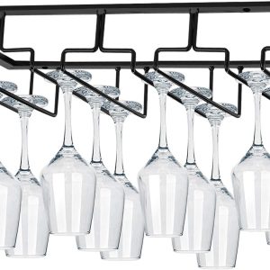 Wine Glasses Rack Under Cabinet Stemware Rack, Wine Glass Hanger Rack Wire Wine Glass Holder Storage Hanger for Cabinet Kitchen Bar (Black, 4 Rows 2 Pack) - Image 2