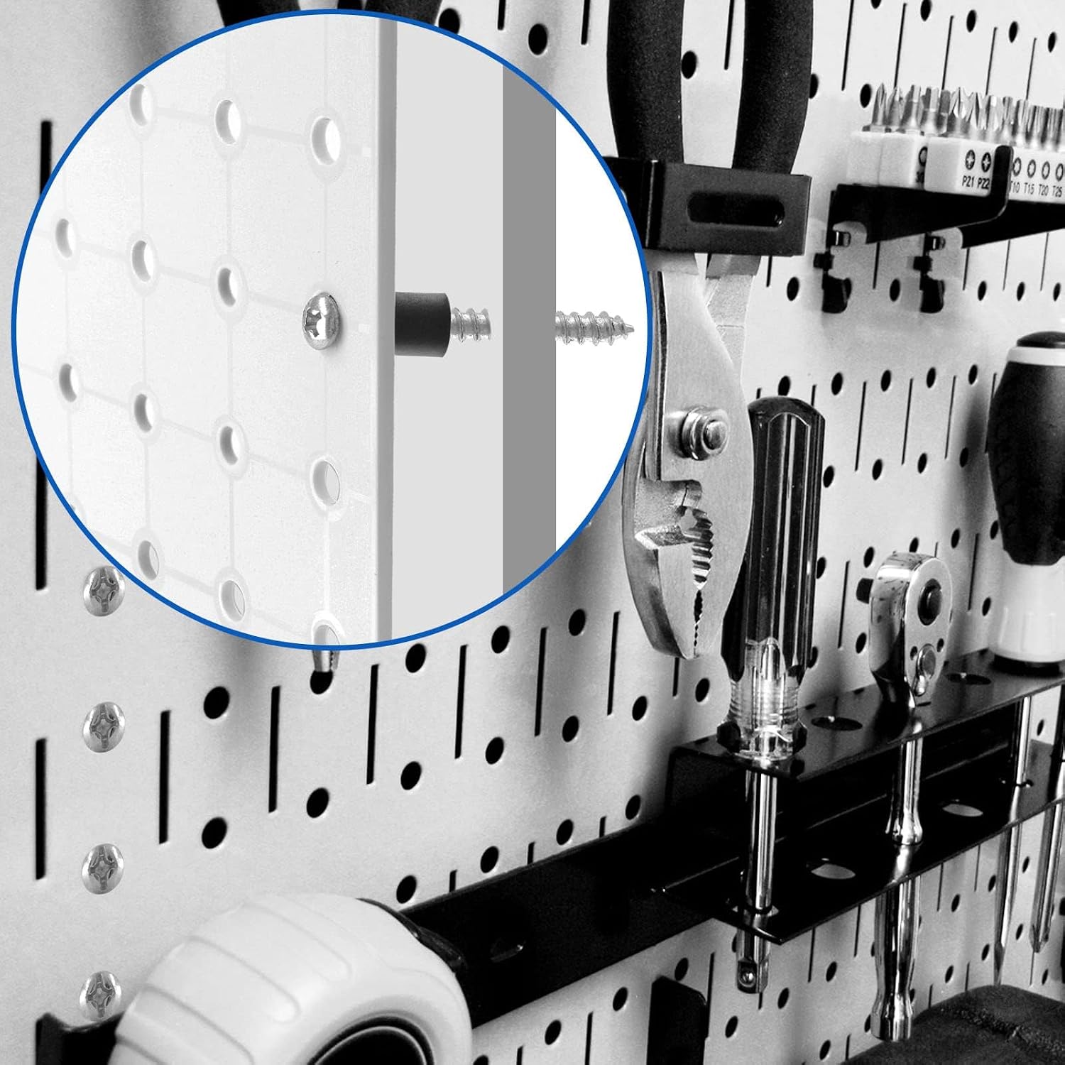 Pegboard Mounting Hardware Kit for Wall Installation and Organization 72 Piece Set Includes 24 Sets of Stainless Steel Screws Spacers and Washers Compatible with 1/4 and 1/8 Inch Pegboards - Image 3