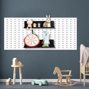 2 Pack Magnetic Pegboard Shelves Wall Organizer, Metal Peg Board Shelf Brackets, Steel Tray Pegboard Accessories Organizing Tools For Craft Home Kitchen (16 x 4.7 x 3.5 Inches, Black) - Image 4