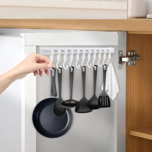 Gourmet Kitchen Rail, Steel Kitchen Utensil Hanging Rail, Wall-Mounted Cookware Organizer with 10 Sliding Hooks, No-Drill Pot Pan Lid Holder for Kitchens & Bathroom Storage, Plastic, White (2pcs) - Image 3