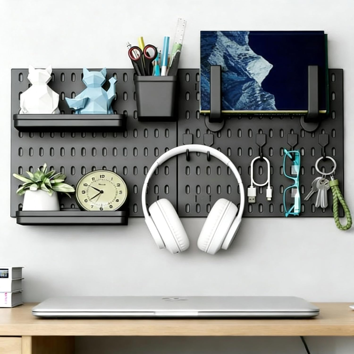 Modular Pegboard Wall Organizer Kit - 2 Pegboards, 10 Accessories, No Drill Installation, Space-Saving Storage & Display for Kitchen, Office - Image 1