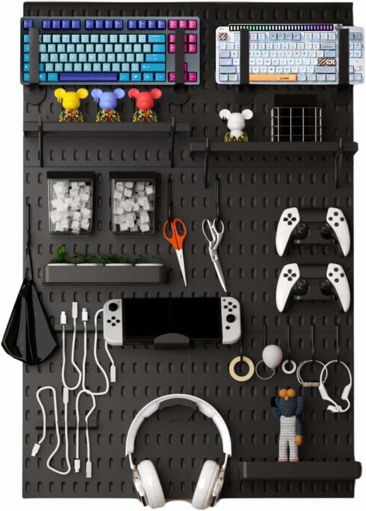 Black Modern Pegboard Kit, 33" 22", Gaming Organizer, Wall Game Controller Holder, Headset Stand