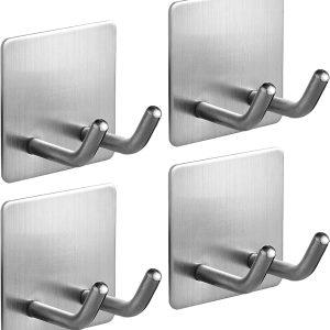 Self Adhesive Hooks, Stick on Hooks Holder for Tea Towel, Robe, Coat, Kitchen, Bathrooms - Stainless Steel, Waterproof & Rustproof, 4 Pack - Image 3