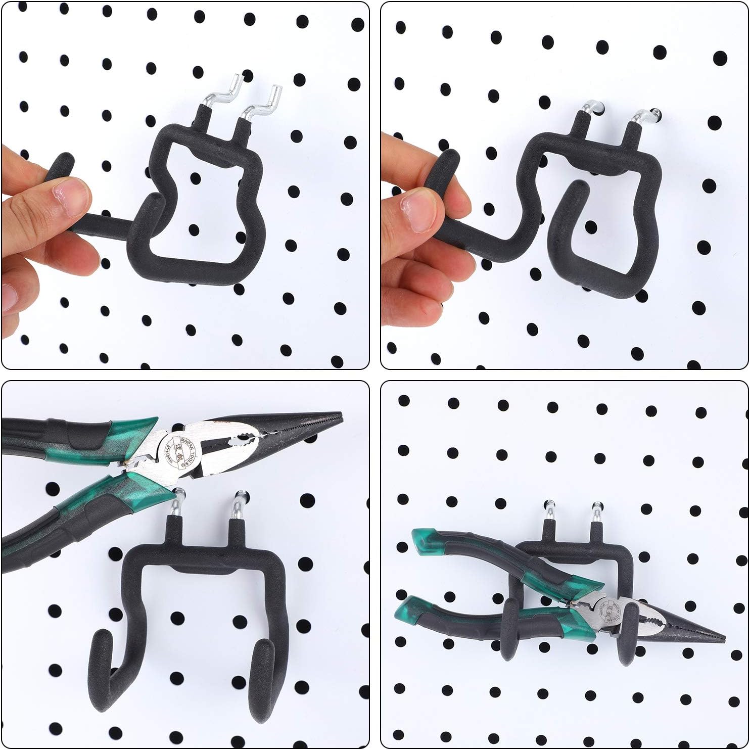 4 Pack Pegboard Drill Holder Hooks, Black Metal Peg Board Hooks for Hanging Power Tools, Utility Hook for Garage Tool Organizer, Workbench, Craft Room and Wall Storage(2.75 x 2.56 x 3.54 Inch) - Image 3