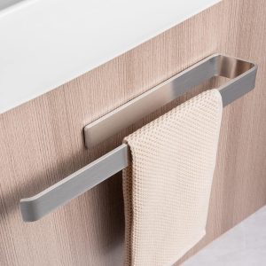 40cm Open-Ended Self-Adhesive Towel Holder, No Drill Wall Mounted Towel Hanger with Extra Strong Hold, Horizontal or Vertical Mounting, Sliver Aluminum Towel Rail for Bathroom and Kitchen - Image 1