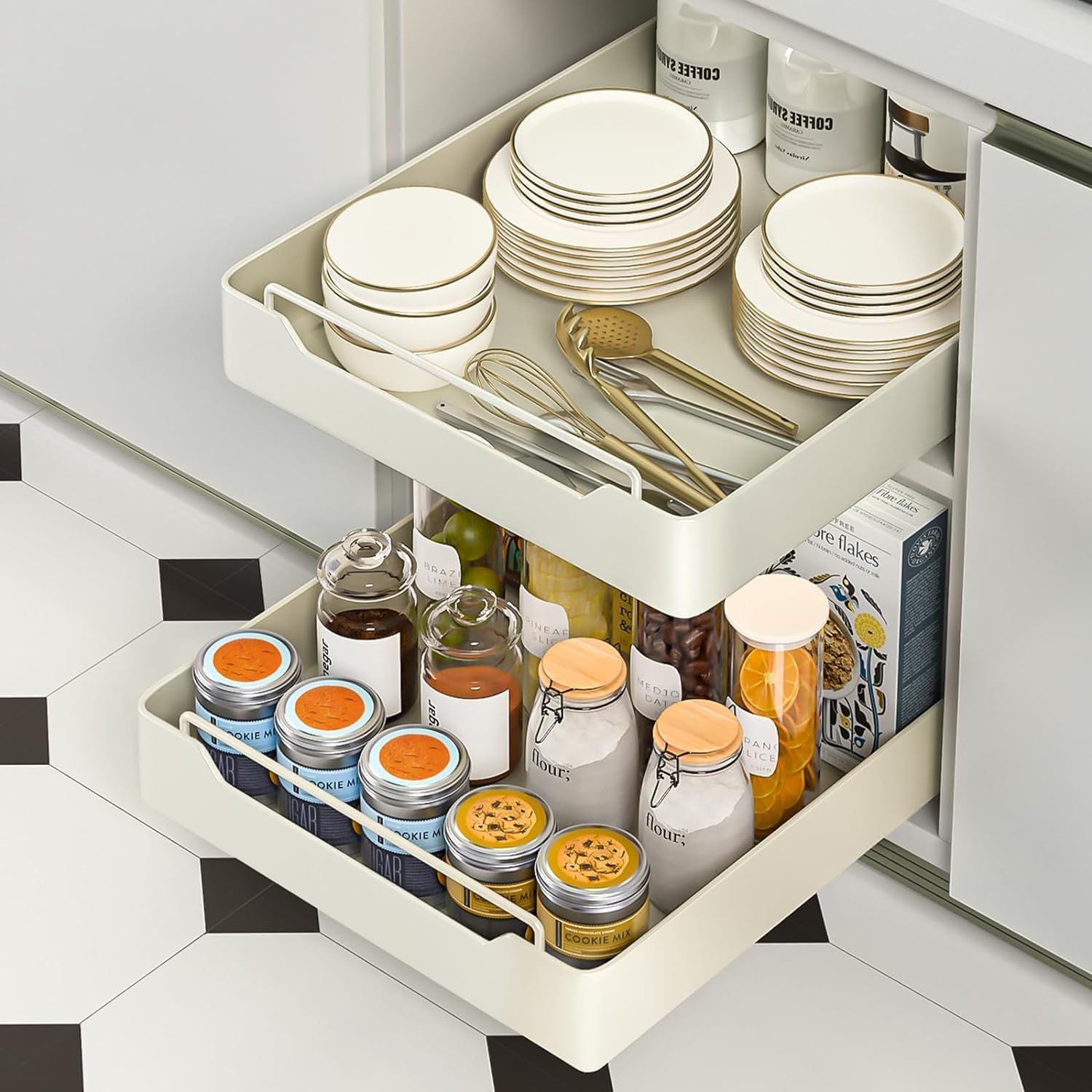 Pull Out Cabinet Organizer Kitchen Storage Organizer, Slide Out Cabinet Drawer Organizer, Heavy Duty Kitchen Cabinet Organizers and Storage, Multifunction Pull Out Drawers for Kitchen Cabinet Pantry - Image 3