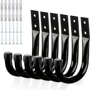 Metal Wall Hooks for Hanging Heavy Duty, 6Pcs Garage Organization and Storage Hook for Extension Cord Tool Coat Backpack Bag, Large Utility J Hooks, Black Wall Mount Hanges for Outdoor Indoor - Image 5