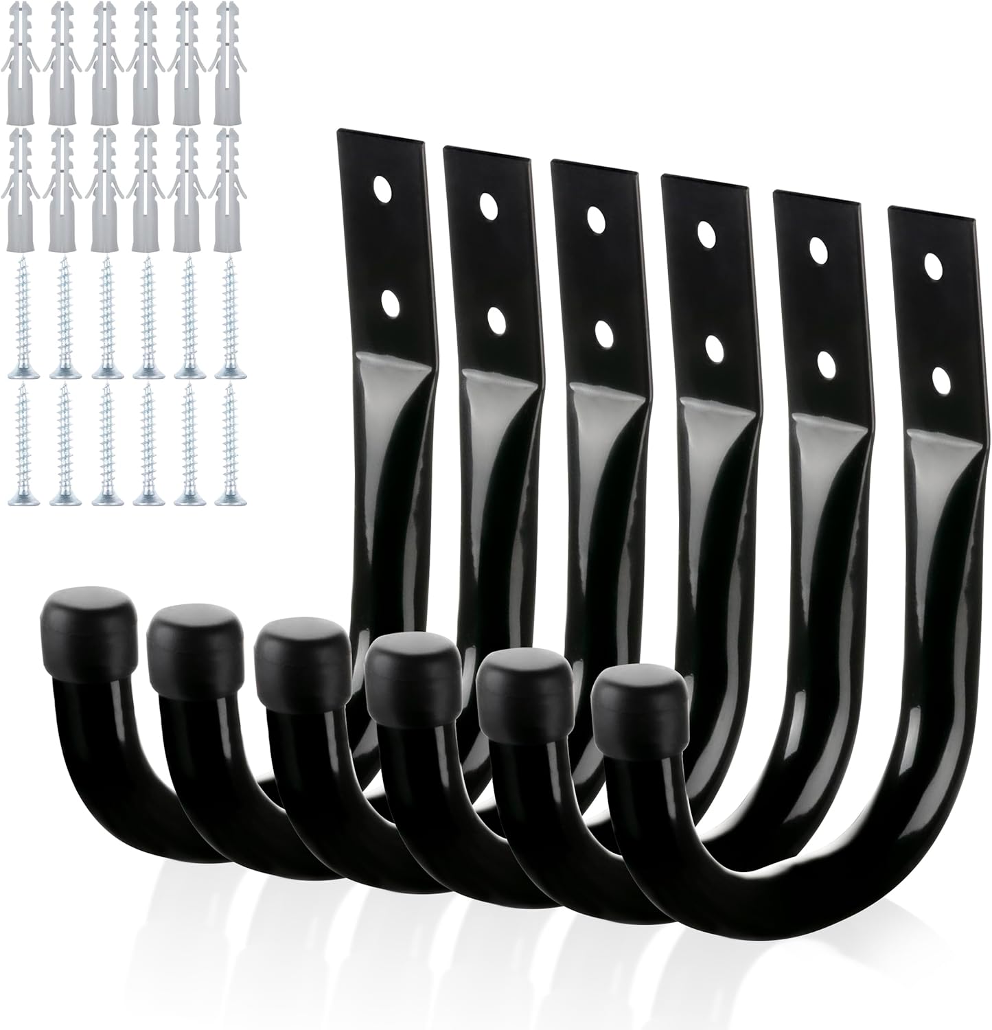 Metal Wall Hooks for Hanging Heavy Duty, 6Pcs Garage Organization and Storage Hook for Extension Cord Tool Coat Backpack Bag, Large Utility J Hooks, Black Wall Mount Hanges for Outdoor Indoor - Image 5