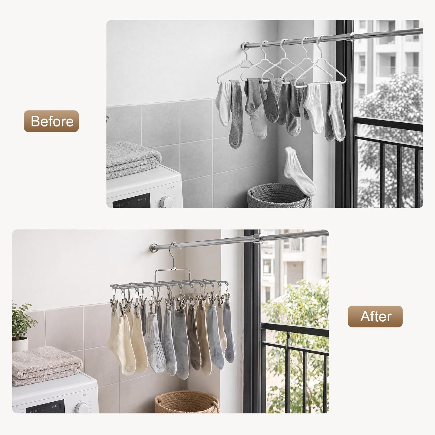 Two-Pack Clothes Drying Hangers with 20 Clips - Image 6