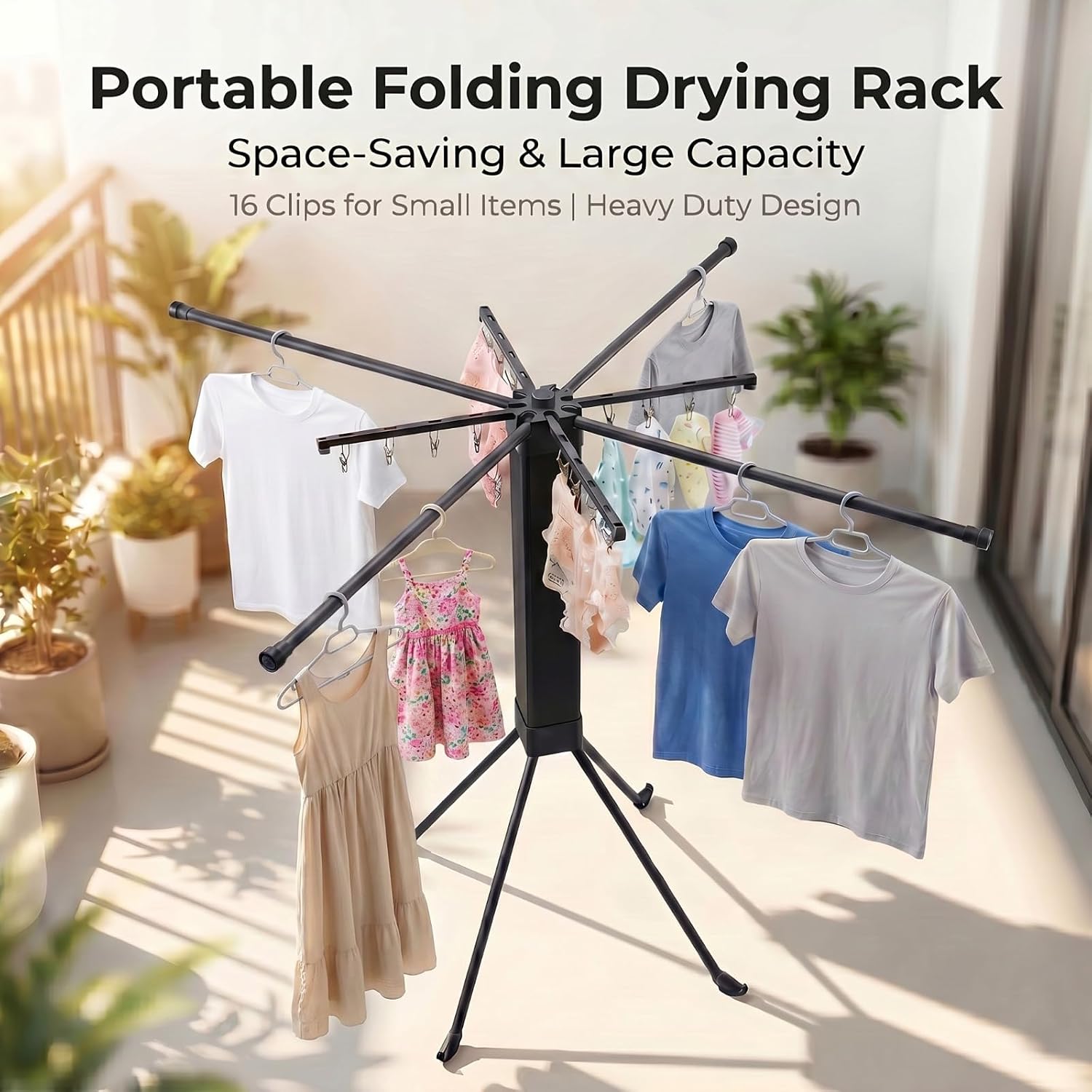 Sixteen-Clip Foldable Portable Clothes Drying Rack - Image 7