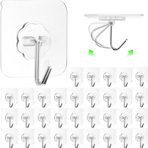 Adhesive Wall Hooks for Hanging, 16 Pack Self Sticky Hooks Heavy Duty 22lb Clear, Removable Shower Hook No Damage for Towel Key Coat Wreath Picture Outdoor Ceiling Bathroom Kitchen, Waterproof - Image 8