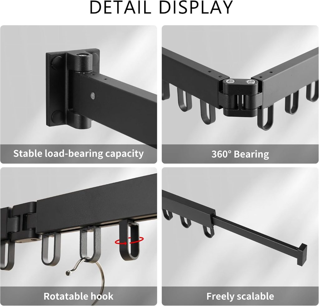 Wall-Mounted Folding Clothes Drying Rack with Swivel Hooks