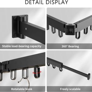 Wall-Mounted Folding Clothes Drying Rack with Swivel Hooks - Image 4