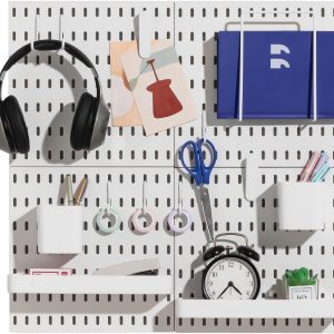 Peg Board Combination Kit, Modular Pegboard Wall Organizer with 4 Pegboards and 14 Accessories, Ideal for Crafts Storage, Ornament Display, Nursery, Office, and Gaming Setup, White, 22" 22" - Image 1