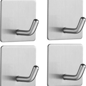 Self Adhesive Hooks, Stick on Hooks Holder for Tea Towel, Robe, Coat, Kitchen, Bathrooms - Stainless Steel, Waterproof & Rustproof, 4 Pack - Image 4