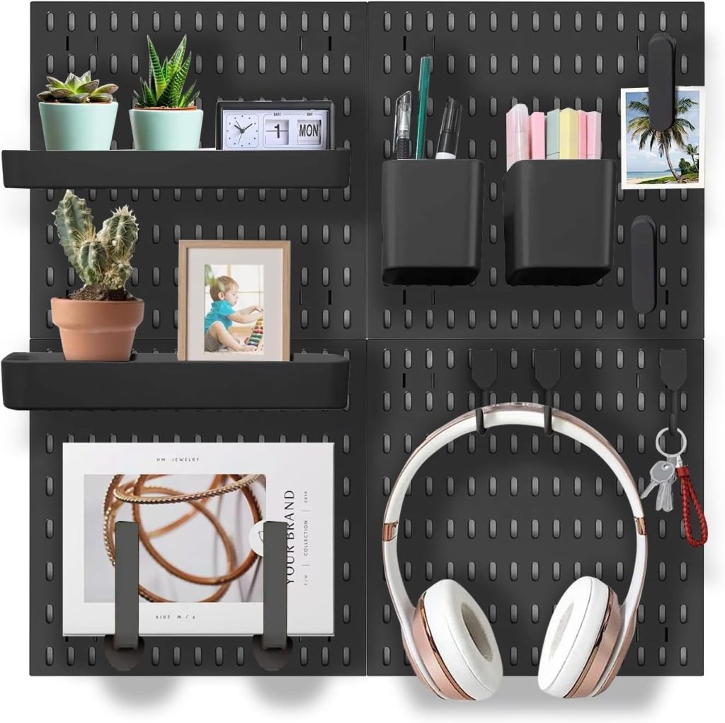 Wall Organizer Peg Board - Elevate And Declutter Your Gaming And Office - Create A Perfectly Structured Space (Black)
