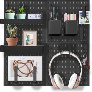 Wall Organizer Peg Board - Elevate And Declutter Your Gaming And Office - Create A Perfectly Structured Space (Black) - Image 1