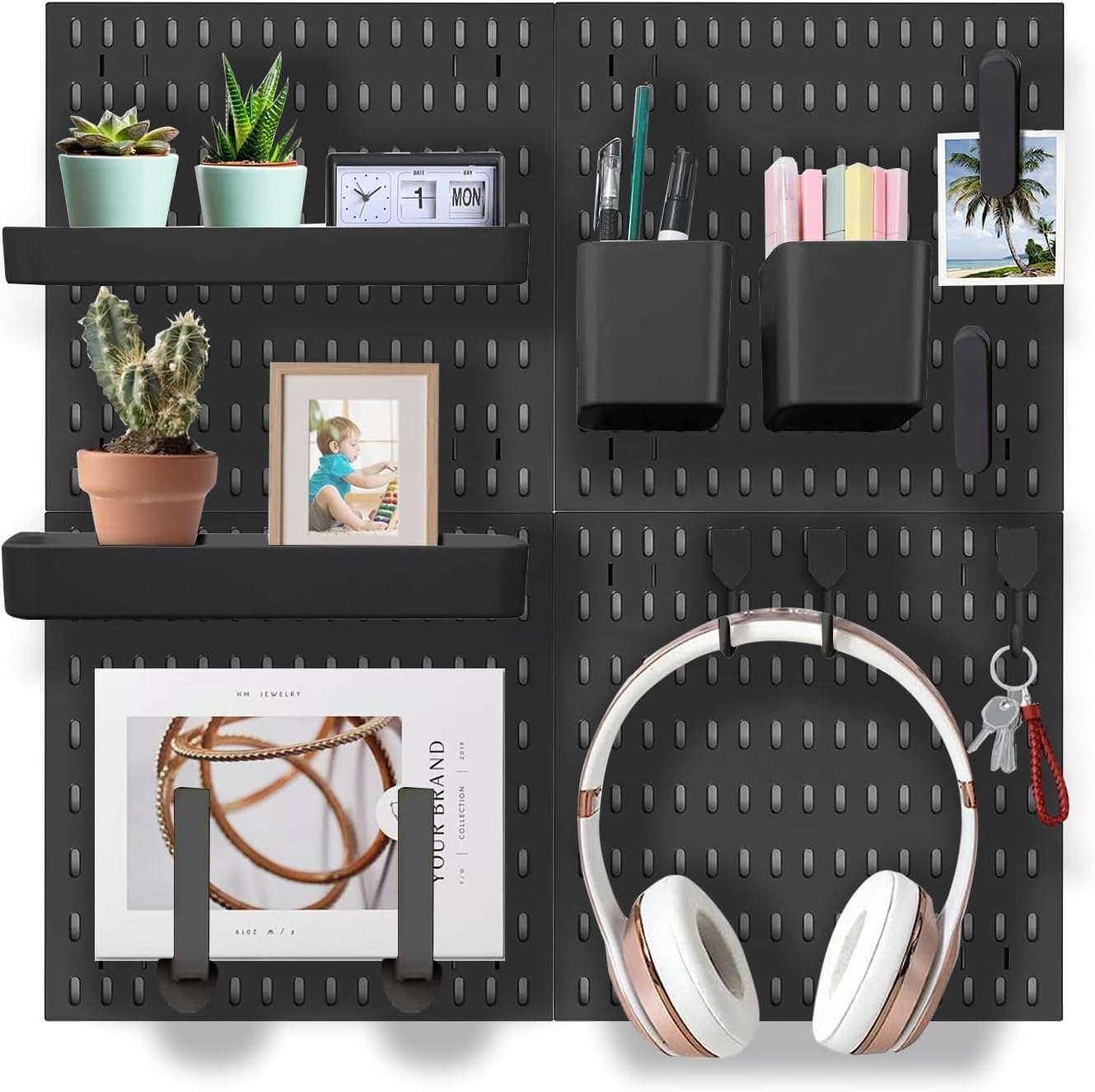 Wall Organizer Peg Board - Elevate And Declutter Your Gaming And Office - Create A Perfectly Structured Space (Black) - Image 1