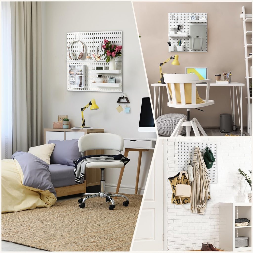 Combination Wall Organizer Kit 11" x 11" - 4 Pack Panel Set with 21 Essential Accessories, Sturdy Wall Mount Display Board for Home, Kitchen, Garage, Workshop, Office, Bathroom & Entryway