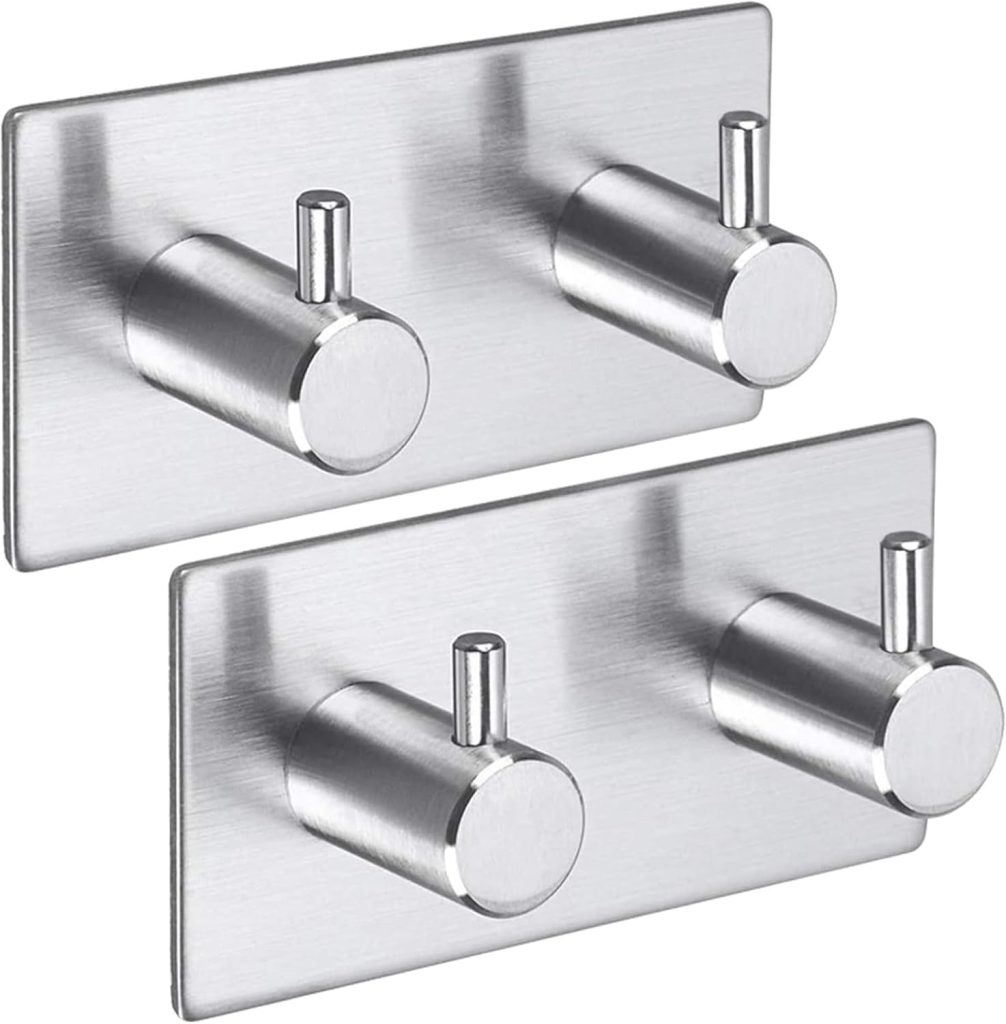 6 Pack Self Adhesive Hooks, Stainless Steel Sticky Hook Heavy Duty, Over 8kg Load - Hooks for Hanging for Towel, Coat, Key, Stick on Bathroom, Kitchen, Door and Wall