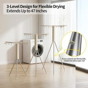 Three-Level Portable Tripod Clothes Drying Rack with Clips - Image 4