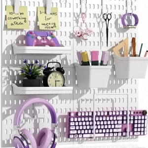 Peg Board Wall Organizer 4-Pack 12"x12" White Pegboard Combination Kit with 13 Accessories for Wall, Plastic Peg Board Panels for Home, Office, Garage Tool Storage & Craft Room - Image 1