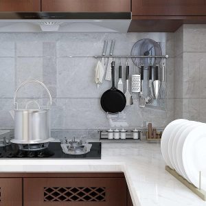Kitchen Hanging Spoon Racks, 20 inch Wall Mounted Hanger with 10 Pcs Noiseless Sliding Hooks, Cooking Rail Bar Rack Organizer, 304 Stainless - Image 2