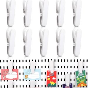 Pegboard Accessories Clips, White Pegboard Clips, Quality Metal Material, Metal Pegboard Attachment for Crafts, Kitchen, Bathroom, Living Room, Office Wall, Organize Storage (10 Pcs) - Image 1