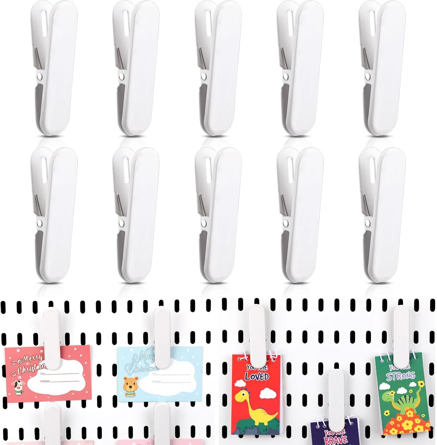Pegboard Accessories Clips, White Pegboard Clips, Quality Metal Material, Metal Pegboard Attachment for Crafts, Kitchen, Bathroom, Living Room, Office Wall, Organize Storage (10 Pcs) - Image 1