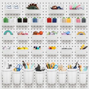 60 Pcs Pegboard Cups Bins Set, Wall Organizer with Hooks and Loops, Peg Assortment Accessory for Office Storage Garage Craft Workshop (White) - Image 1