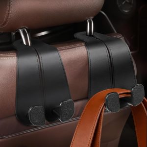 Purse Hook for Car - Universal Premium Stitched Leather and Aluminum-Magnesium Alloy Double Car Seat Back Storage Hook for Purses, Handbags, Bags (2 Pack),Black - Image 18