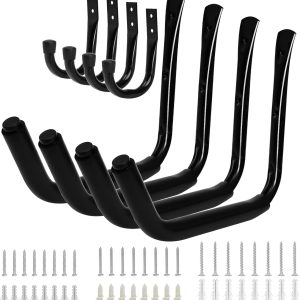 Metal Wall Hooks for Hanging Heavy Duty, 6Pcs Garage Organization and Storage Hook for Extension Cord Tool Coat Backpack Bag, Large Utility J Hooks, Black Wall Mount Hanges for Outdoor Indoor - Image 3