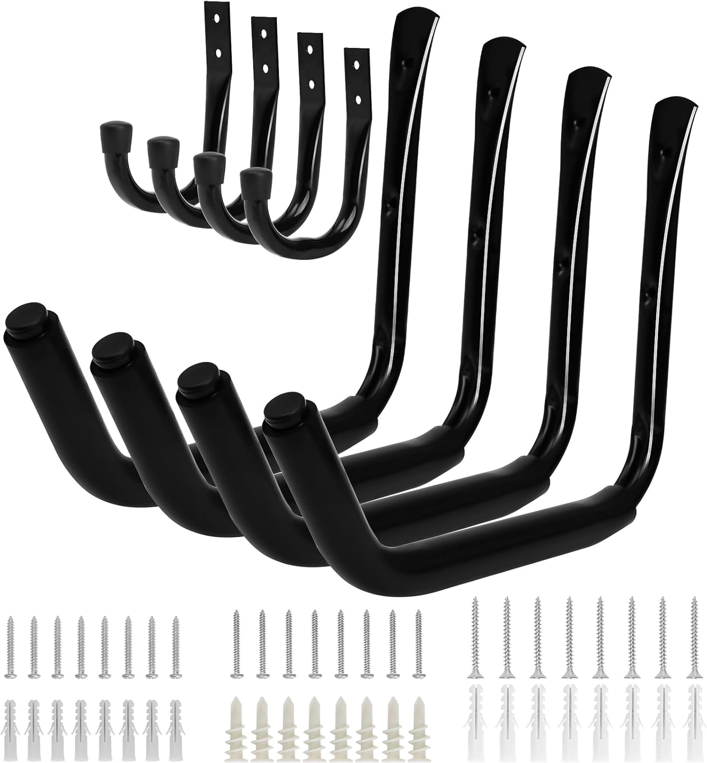 Metal Wall Hooks for Hanging Heavy Duty, 6Pcs Garage Organization and Storage Hook for Extension Cord Tool Coat Backpack Bag, Large Utility J Hooks, Black Wall Mount Hanges for Outdoor Indoor - Image 3