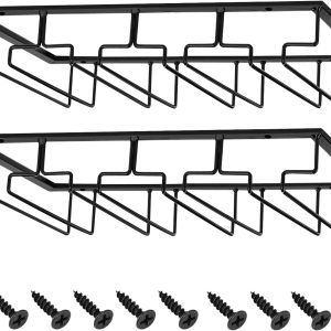 Wine Glasses Rack Under Cabinet Stemware Rack, Wine Glass Hanger Rack Wire Wine Glass Holder Storage Hanger for Cabinet Kitchen Bar (Black, 4 Rows 2 Pack) - Image 1