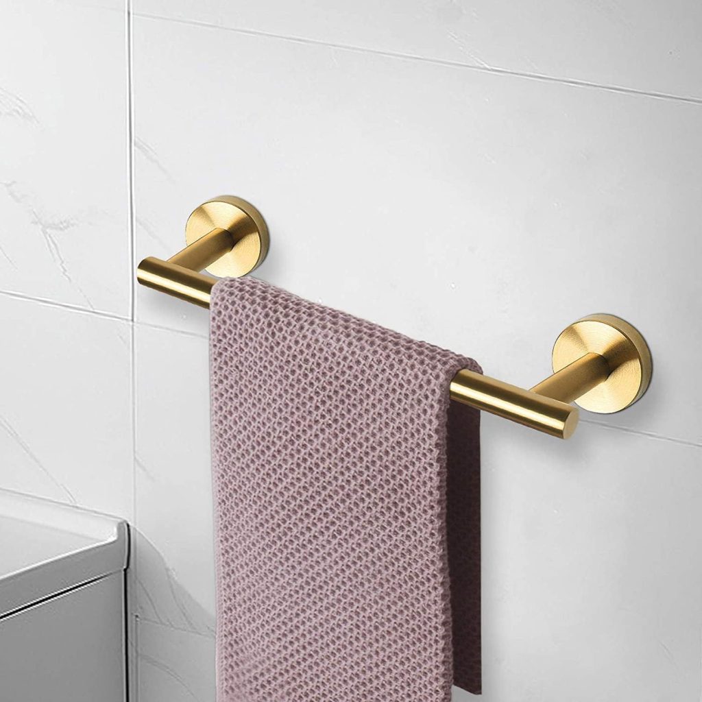 Towel Bar, 12 Inch Wall Mounted Hand Towel Holder for Bathroom, Round SUS304 Stainless Steel Rail with Brushed Gold Finish, Modern Bathroom Kitchen