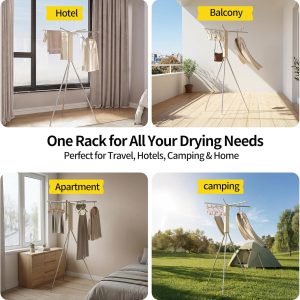 Three-Level Portable Tripod Clothes Drying Rack with Clips - Image 8