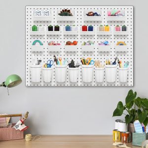 60 Pcs Pegboard Cups Bins Set, Wall Organizer with Hooks and Loops, Peg Assortment Accessory for Office Storage Garage Craft Workshop (White) - Image 3