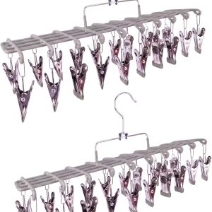 Two-Pack Clothes Drying Hangers with 20 Clips - Image 1