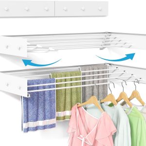 White Wall-Mounted Hidden Clothes Drying Rack, 32 in - Image 1
