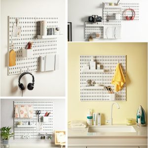 Peg Board Combination Kit, Modular Pegboard Wall Organizer with 4 Pegboards and 14 Accessories, Ideal for Crafts Storage, Ornament Display, Nursery, Office, and Gaming Setup, White, 22" 22" - Image 2