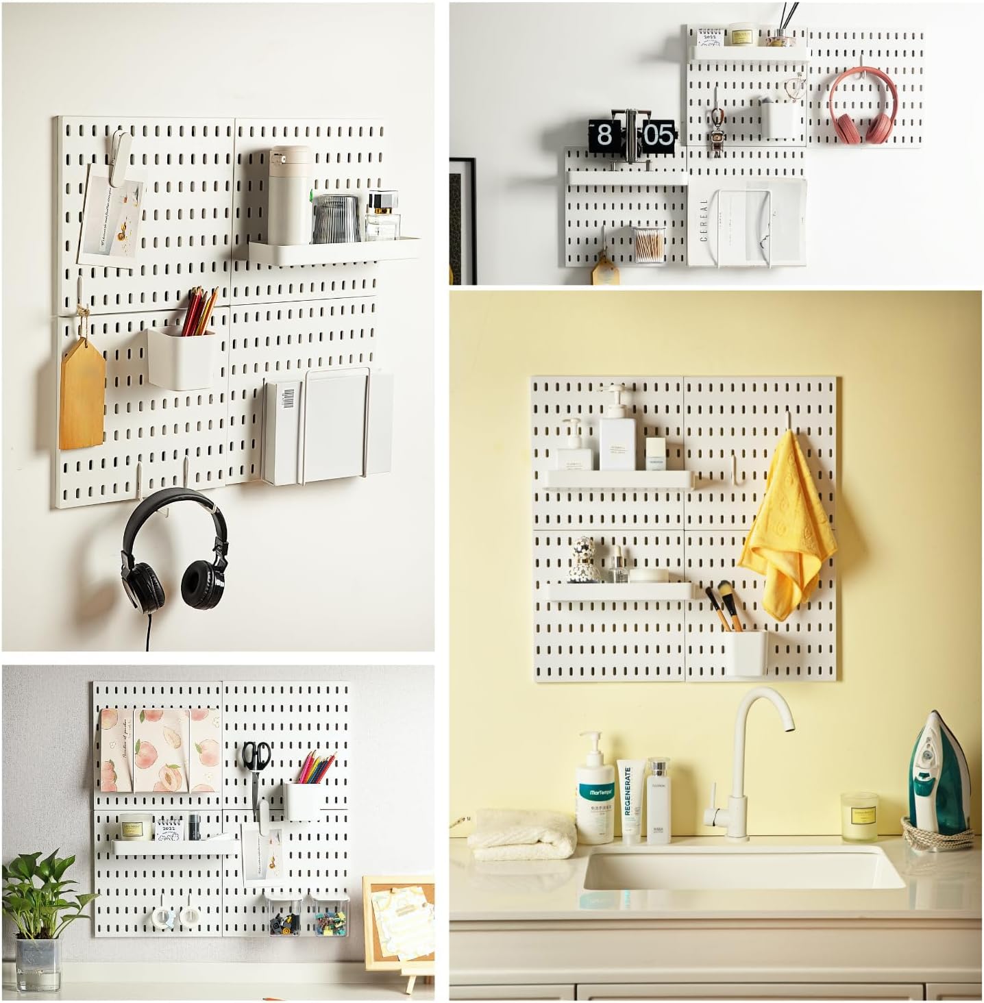 Peg Board Combination Kit, Modular Pegboard Wall Organizer with 4 Pegboards and 14 Accessories, Ideal for Crafts Storage, Ornament Display, Nursery, Office, and Gaming Setup, White, 22" 22" - Image 2