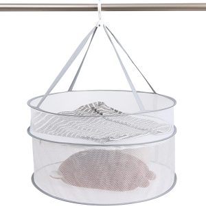 Two-Tier Gray Hanging Mesh Laundry Drying Net with Bottom Zipper - Image 1