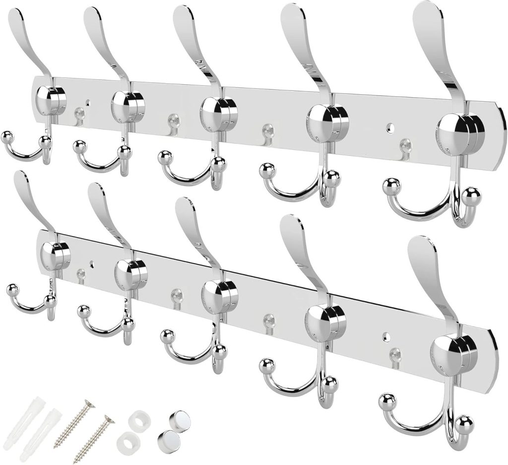 Coat Hooks for Wall - Stainless Steel Coat Racks (2 Pack) - Heavy Duty Coat Hook Wall Mounted - Premium Design Rust Free Coat Hanger for Clothes (Wooden Nickel)