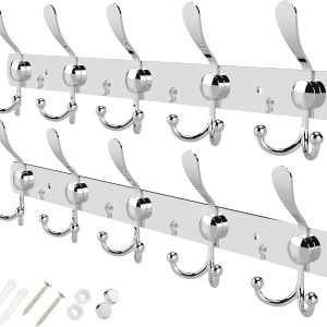 Coat Hooks for Wall - Stainless Steel Coat Racks (2 Pack) - Heavy Duty Coat Hook Wall Mounted - Premium Design Rust Free Coat Hanger for Clothes (Wooden Nickel) - Image 2