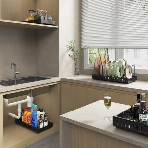 Pots and Pans Organizer Under Cabinet, Sliding Pot Lid Holder and Pan Rack in Kitchen, Pull Out Cabinet Organizer for Pot Lid, Bakeware, Dishes - Image 2