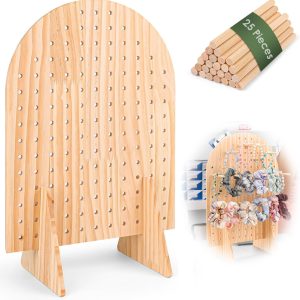 Oval Pegboard Display Stand with 25 Wood Dowel Rods Jewelry, Keychain, Necklace Organizer for Craft Shows, Vendor Events, and Selling Displays