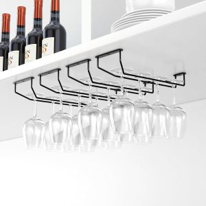 Rack Under Cabinet, Wine Glass Holder, Metal Stemware Rack, Wine Glass Storage Hanger, Single Rail Wine Glass Hanging Rack for Kitchen Bar, Set of 4 - Image 2